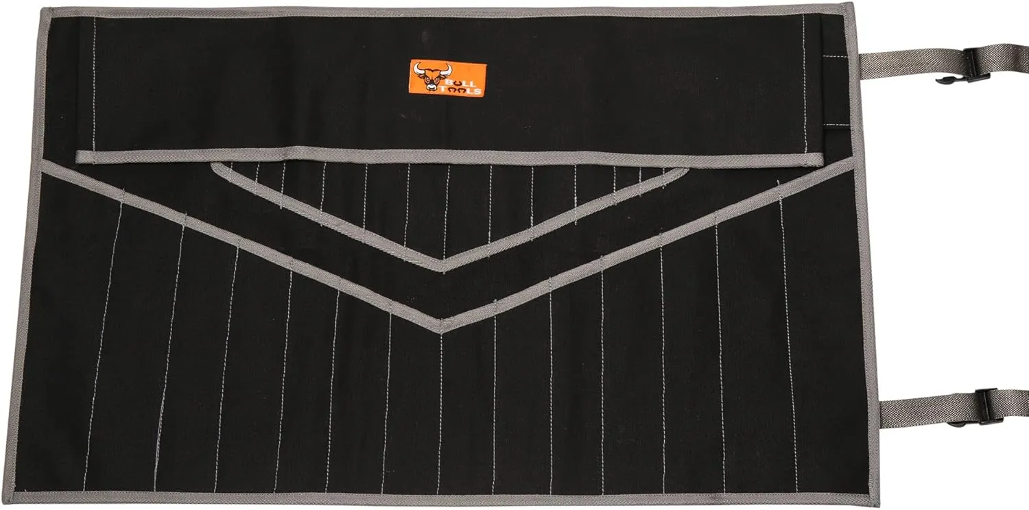 28 Pocket Hand Crafted Heavy Weight 100% Cotton 15 Oz. Duck Canvas Garage Ready Metric & SAE Wrenches and Tools Bag Organizer Roll Up Pouch - Dyed Coal Black - (Tools are not included)