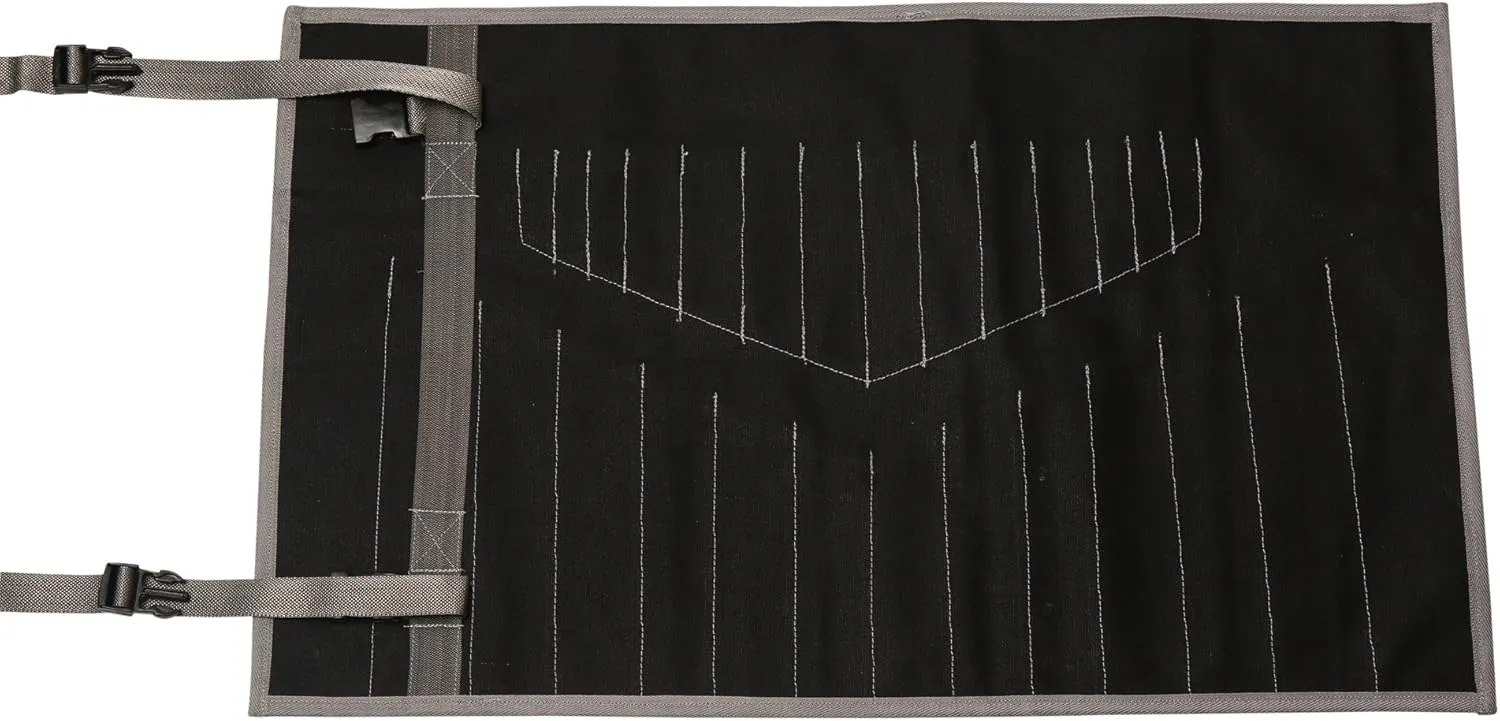 28 Pocket Hand Crafted Heavy Weight 100% Cotton 15 Oz. Duck Canvas Garage Ready Metric & SAE Wrenches and Tools Bag Organizer Roll Up Pouch - Dyed Coal Black - (Tools are not included)