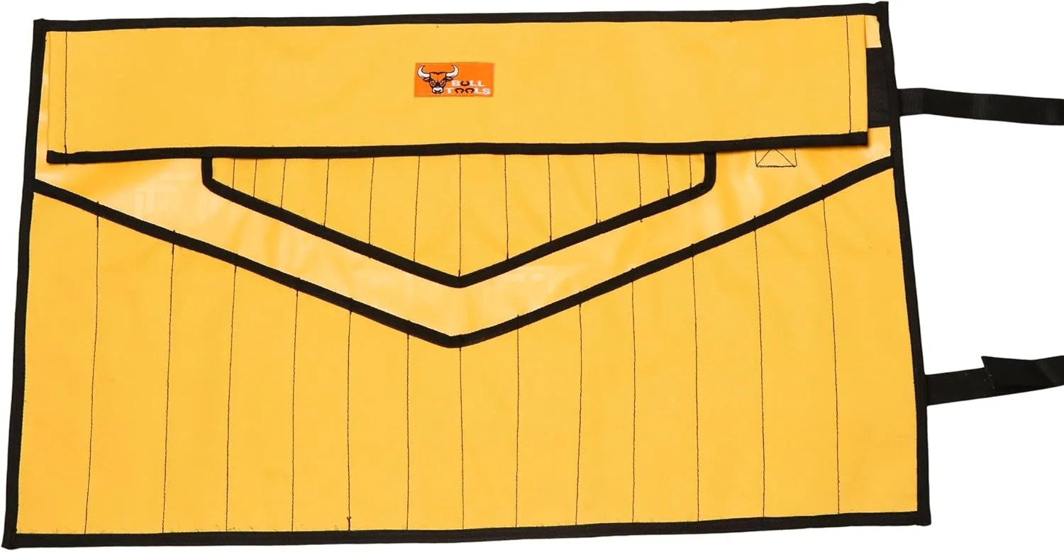 28 Pockets Wrenche Organizer & Roll Up Pouch Hand Crafted Heavy Weight Water Proof 18 Oz. Ballistic Polyester Oxford Canvas Garage Metric/SAE Tools Bag - Yellow - (Tools are not included)