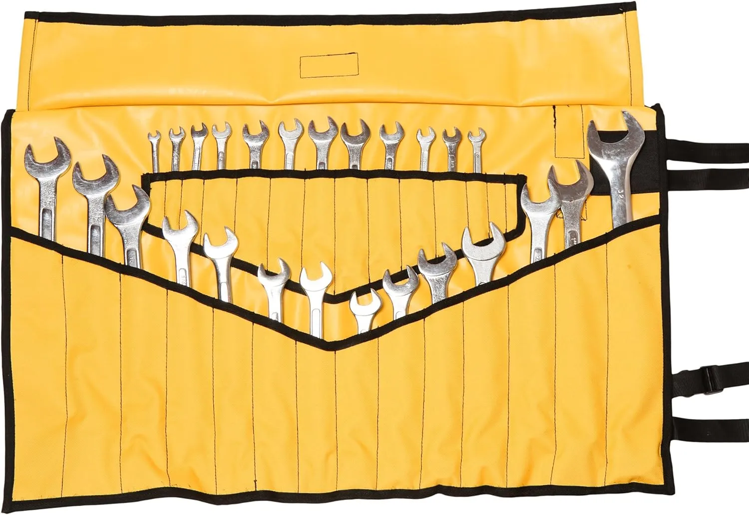 28 Pockets Wrenche Organizer & Roll Up Pouch Hand Crafted Heavy Weight Water Proof 18 Oz. Ballistic Polyester Oxford Canvas Garage Metric/SAE Tools Bag - Yellow - (Tools are not included)