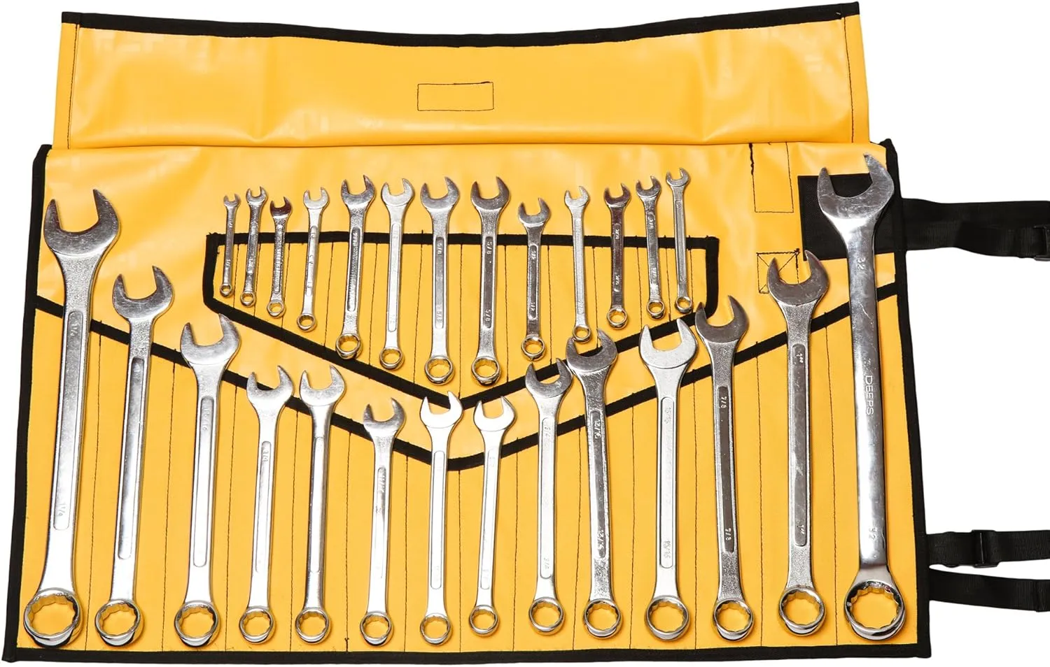 28 Pockets Wrenche Organizer & Roll Up Pouch Hand Crafted Heavy Weight Water Proof 18 Oz. Ballistic Polyester Oxford Canvas Garage Metric/SAE Tools Bag - Yellow - (Tools are not included)