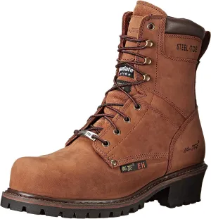 Ad Tec Men's 9490 9" Certified Super Logger Work Boots Waterproof Crazy Horse Leather, Brown-Broad Steel Toe, Electrical Hazard Sole