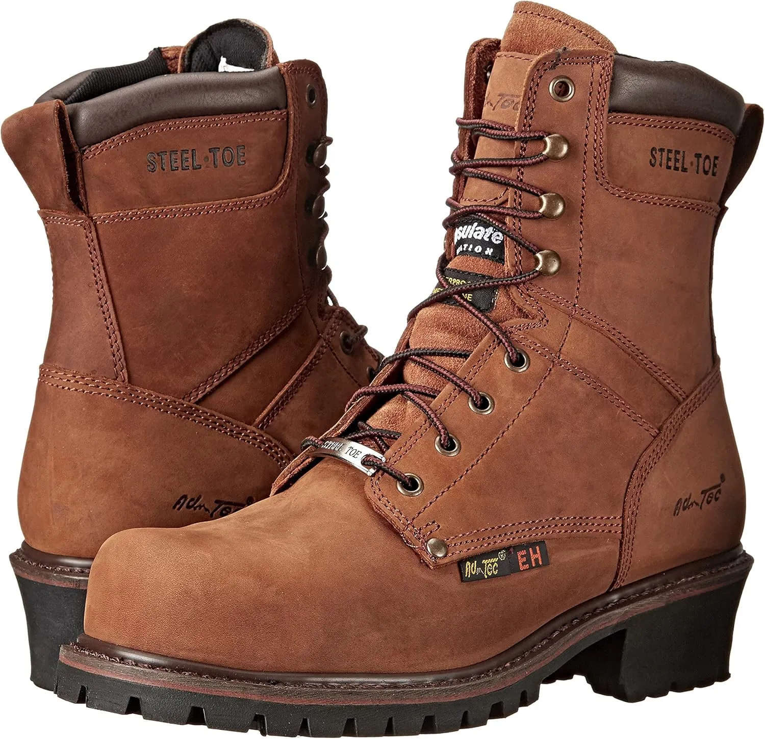 Ad Tec Men's 9490 9" Certified Super Logger Work Boots Waterproof Crazy Horse Leather, Brown-Broad Steel Toe, Electrical Hazard Sole