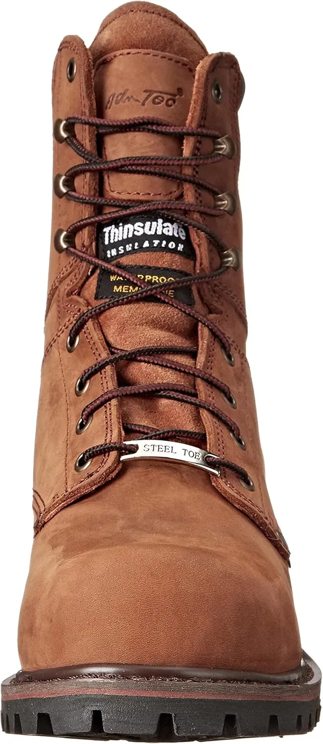 Ad Tec Men's 9490 9" Certified Super Logger Work Boots Waterproof Crazy Horse Leather, Brown-Broad Steel Toe, Electrical Hazard Sole