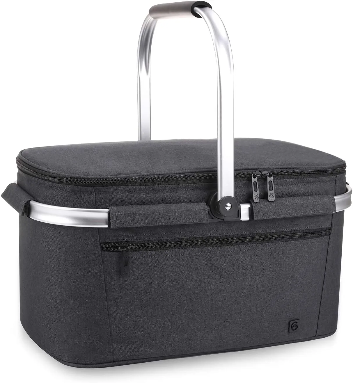ALLCAMP OUTDOOR GEAR Large Picnic Basket 32L Shopping Basket Grocery Bags Folding Insulated Strong Aluminum Frame Market Basket(Large Jet Black)