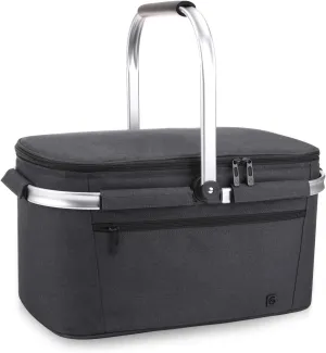 ALLCAMP OUTDOOR GEAR Large Picnic Basket 32L Shopping Basket Grocery Bags Folding Insulated Strong Aluminum Frame Market Basket(Large Jet Black)