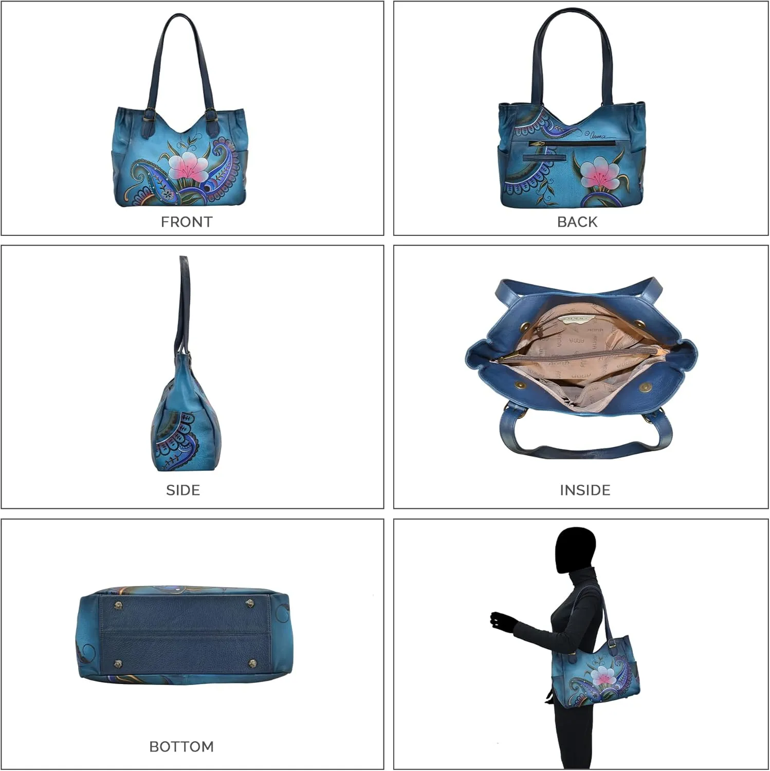 Anna by Anuschka Women's Genuine Leather Shoulder Bag - Hand Painted Original Artwork Exterior