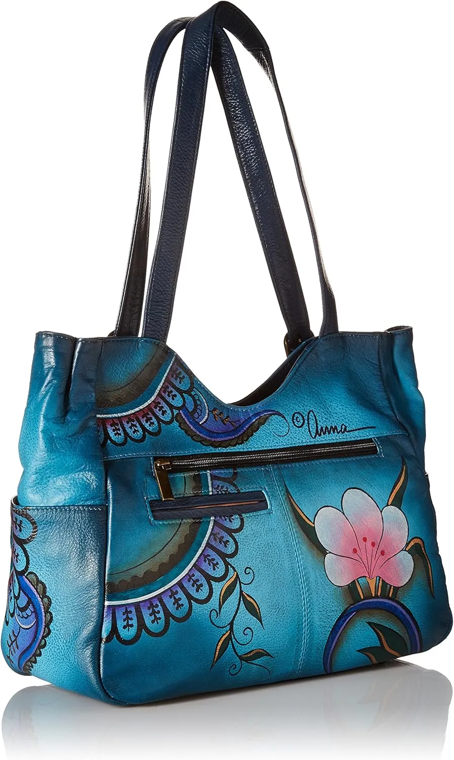 Anna by Anuschka Women's Genuine Leather Shoulder Bag - Hand Painted Original Artwork Exterior
