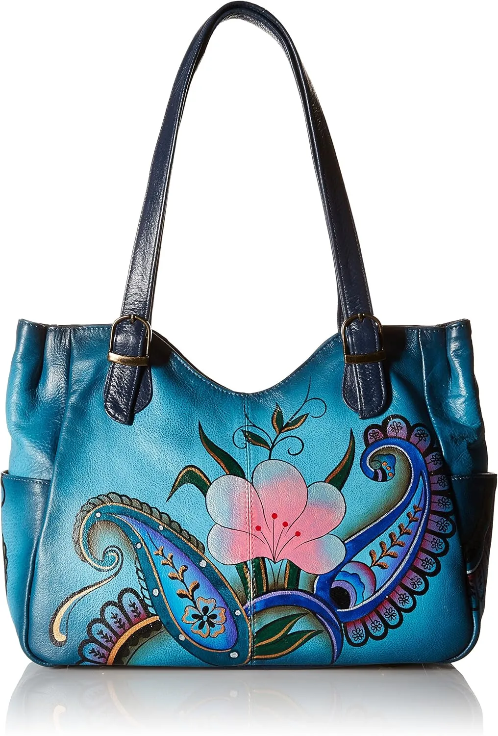 Anna by Anuschka Women's Genuine Leather Shoulder Bag - Hand Painted Original Artwork Exterior
