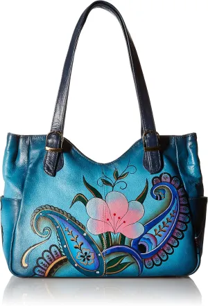 Anna by Anuschka Women's Genuine Leather Shoulder Bag - Hand Painted Original Artwork Exterior