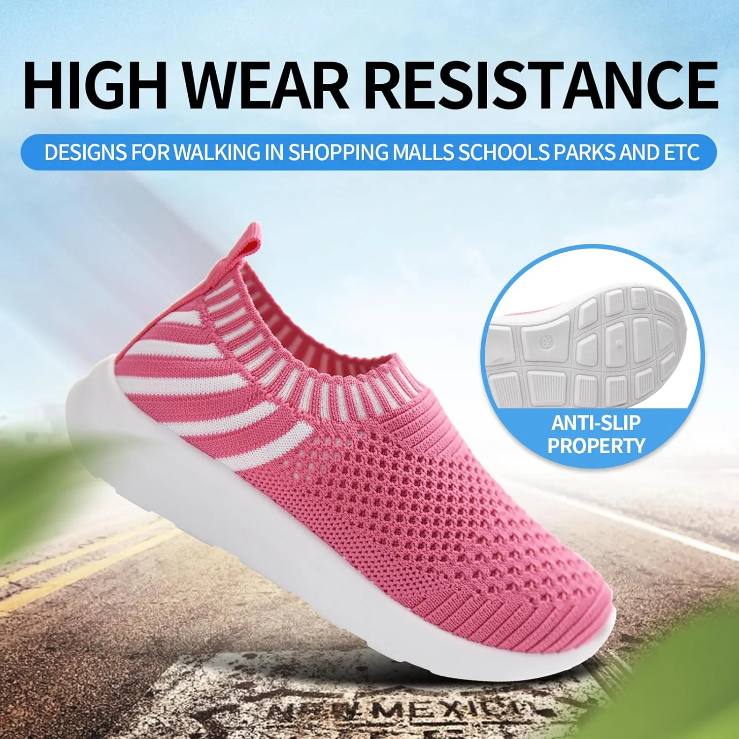 Apawwa Boys Girls Sneakers Kids Lightweight Slip On Running Shoes Pink/Blue/Navy/Black Walking Shoes Breathable Tennis Shoes for Toddler/Little Kids/Big Kids
