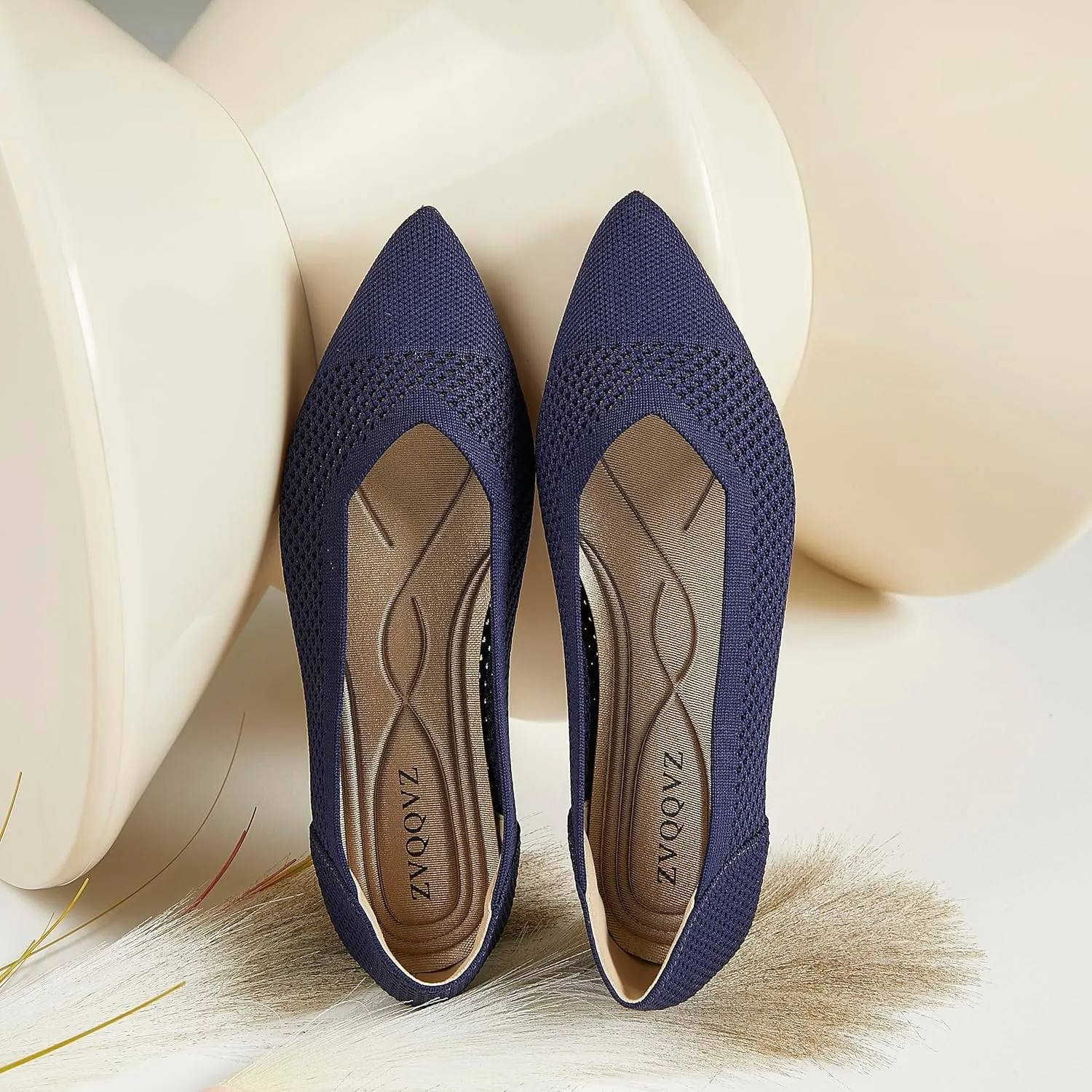 Ballet Flats Shoes for Women Knit Mesh Flats Shoes Womens Dressy Comfortable Pointed Toe Washable Slip On Flat
