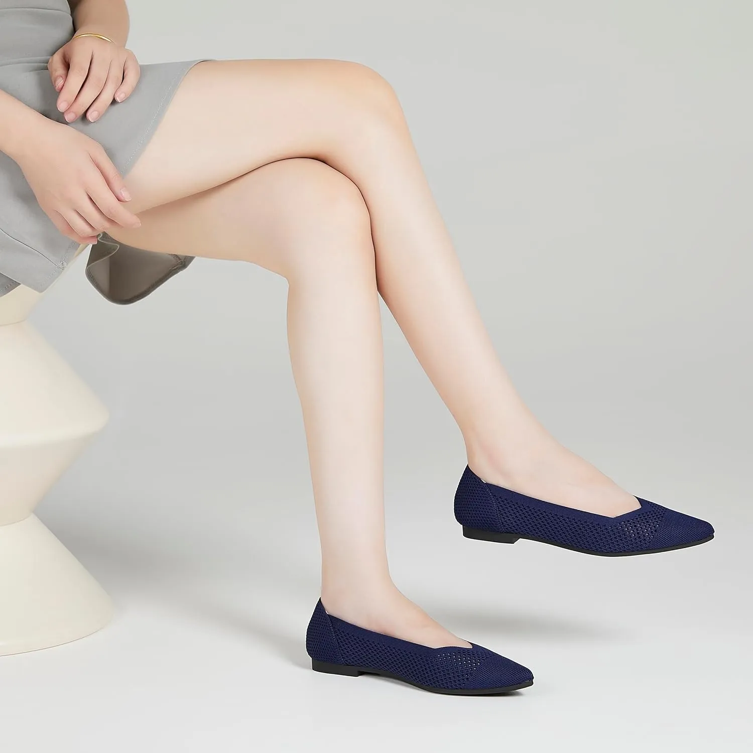 Ballet Flats Shoes for Women Knit Mesh Flats Shoes Womens Dressy Comfortable Pointed Toe Washable Slip On Flat