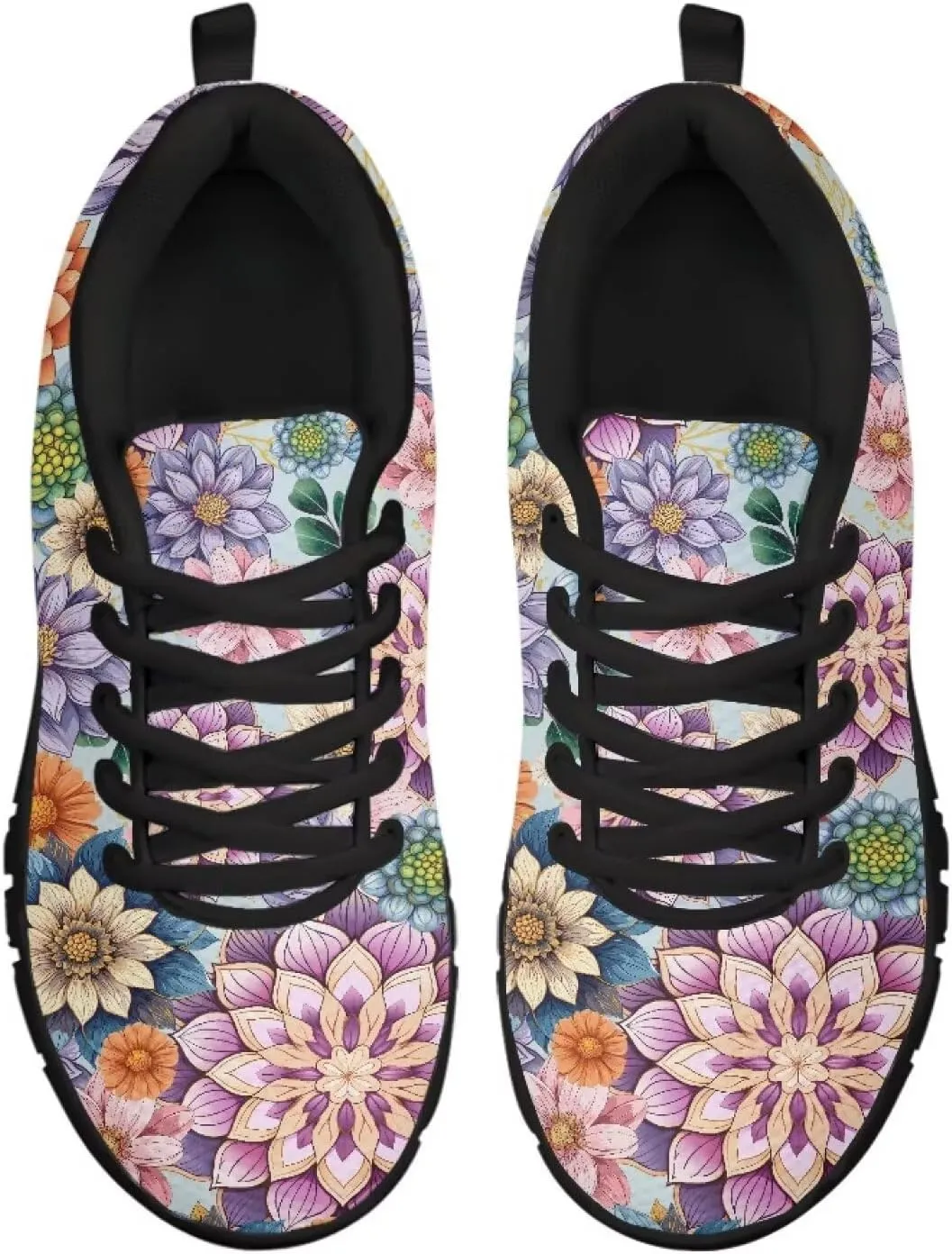 Bigcardesigns Womens Lightweight Athletic Fashion Sneaker Jogging Running Sports Shoes Colorful Floral Design