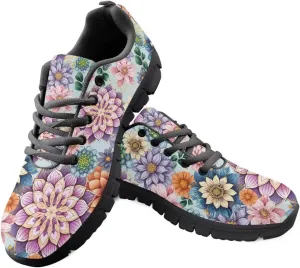 Bigcardesigns Womens Lightweight Athletic Fashion Sneaker Jogging Running Sports Shoes Colorful Floral Design