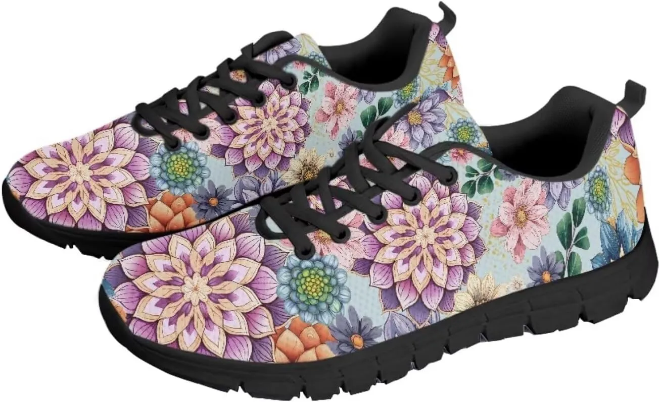 Bigcardesigns Womens Lightweight Athletic Fashion Sneaker Jogging Running Sports Shoes Colorful Floral Design