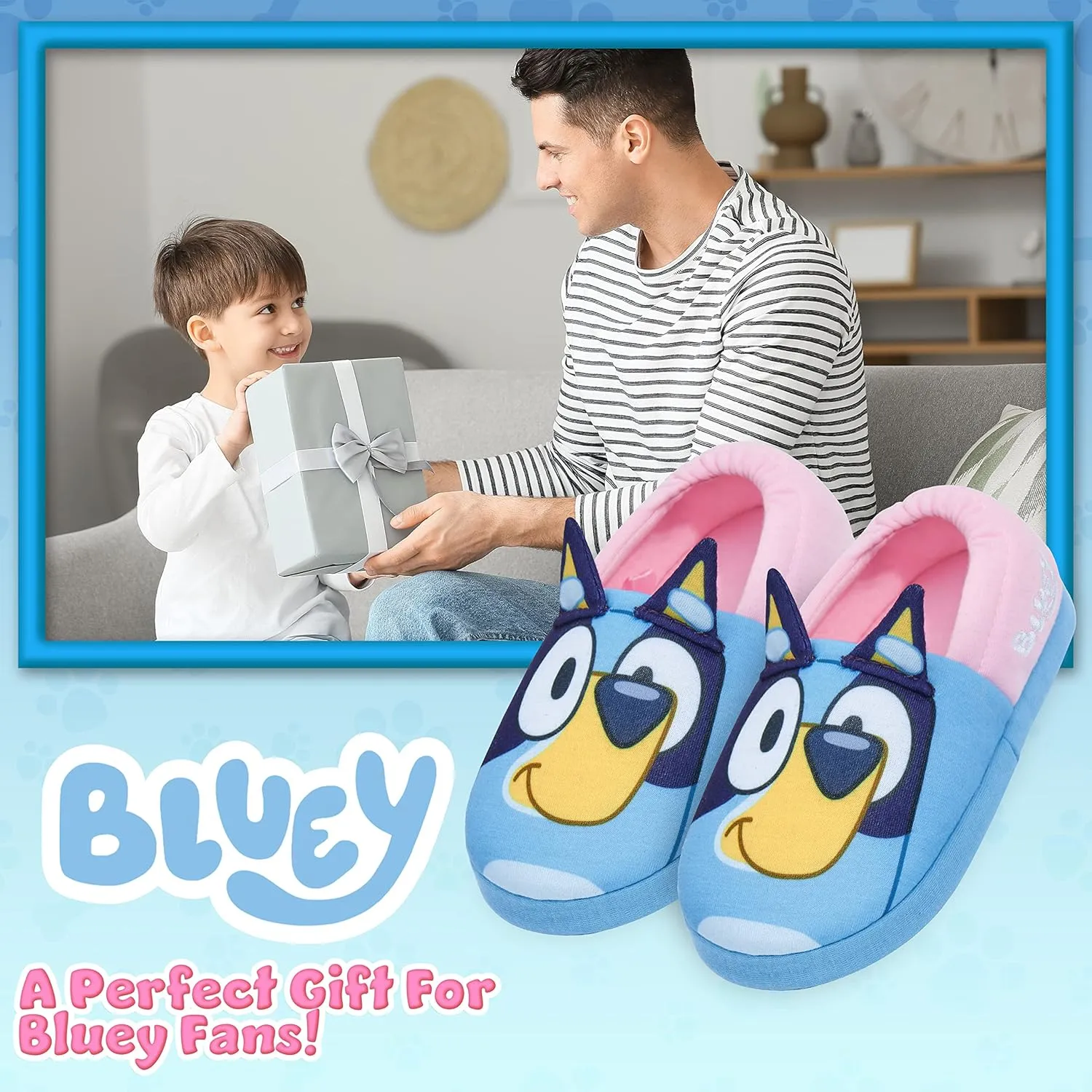 Bluey Girls Slippers, 3D Non-Slip Cushioned Sole Indoor Shoes - Gift For Kids
