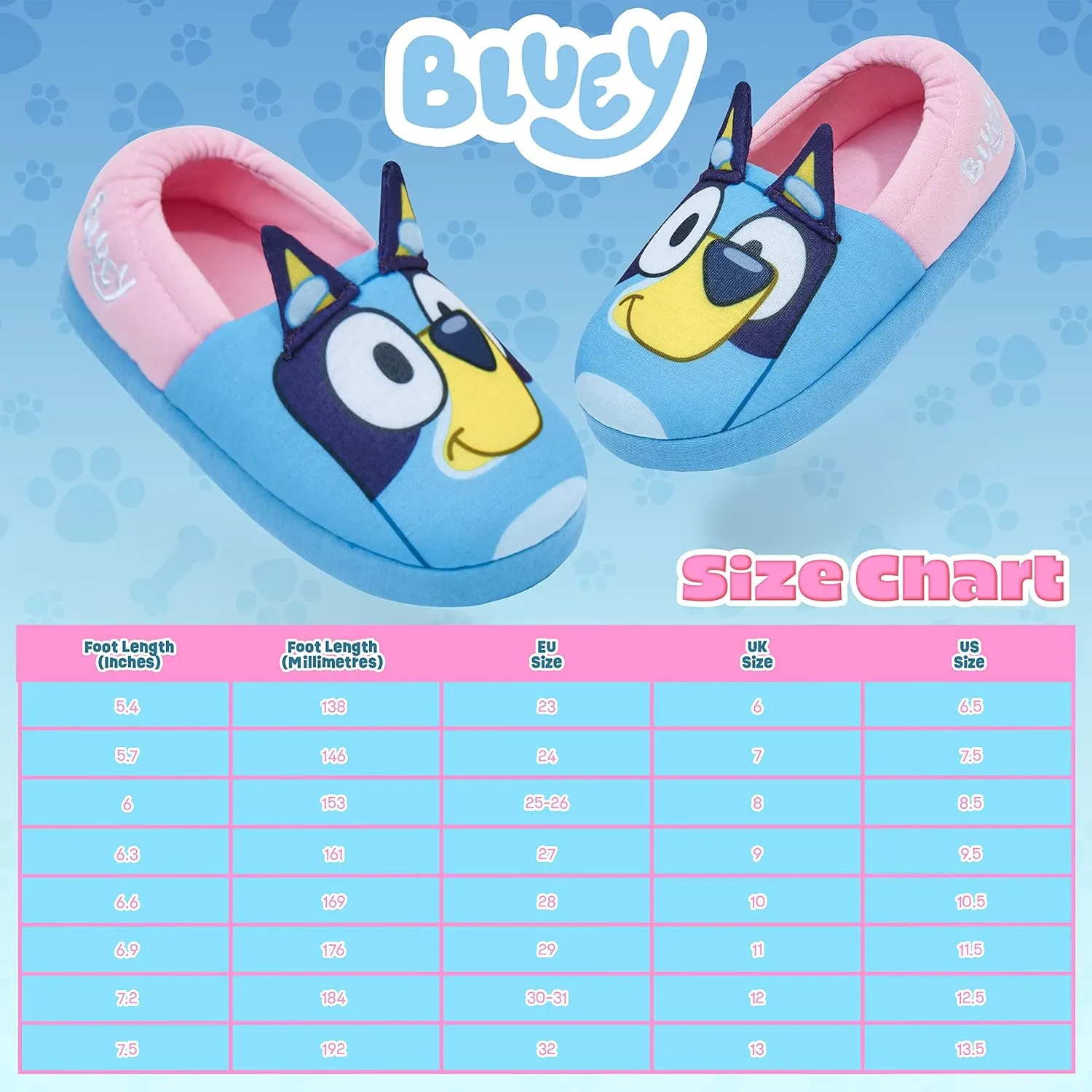Bluey Girls Slippers, 3D Non-Slip Cushioned Sole Indoor Shoes - Gift For Kids