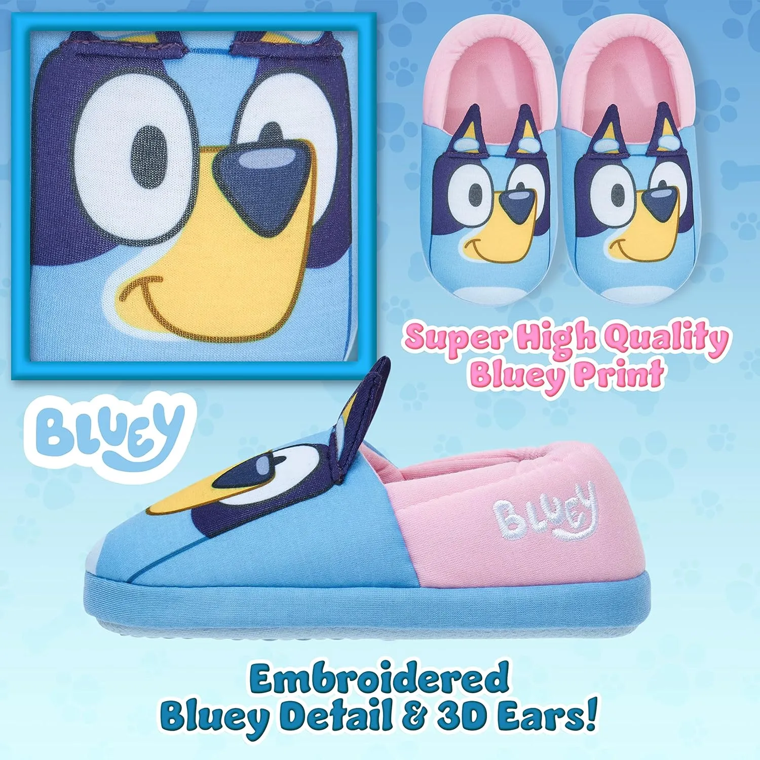 Bluey Girls Slippers, 3D Non-Slip Cushioned Sole Indoor Shoes - Gift For Kids