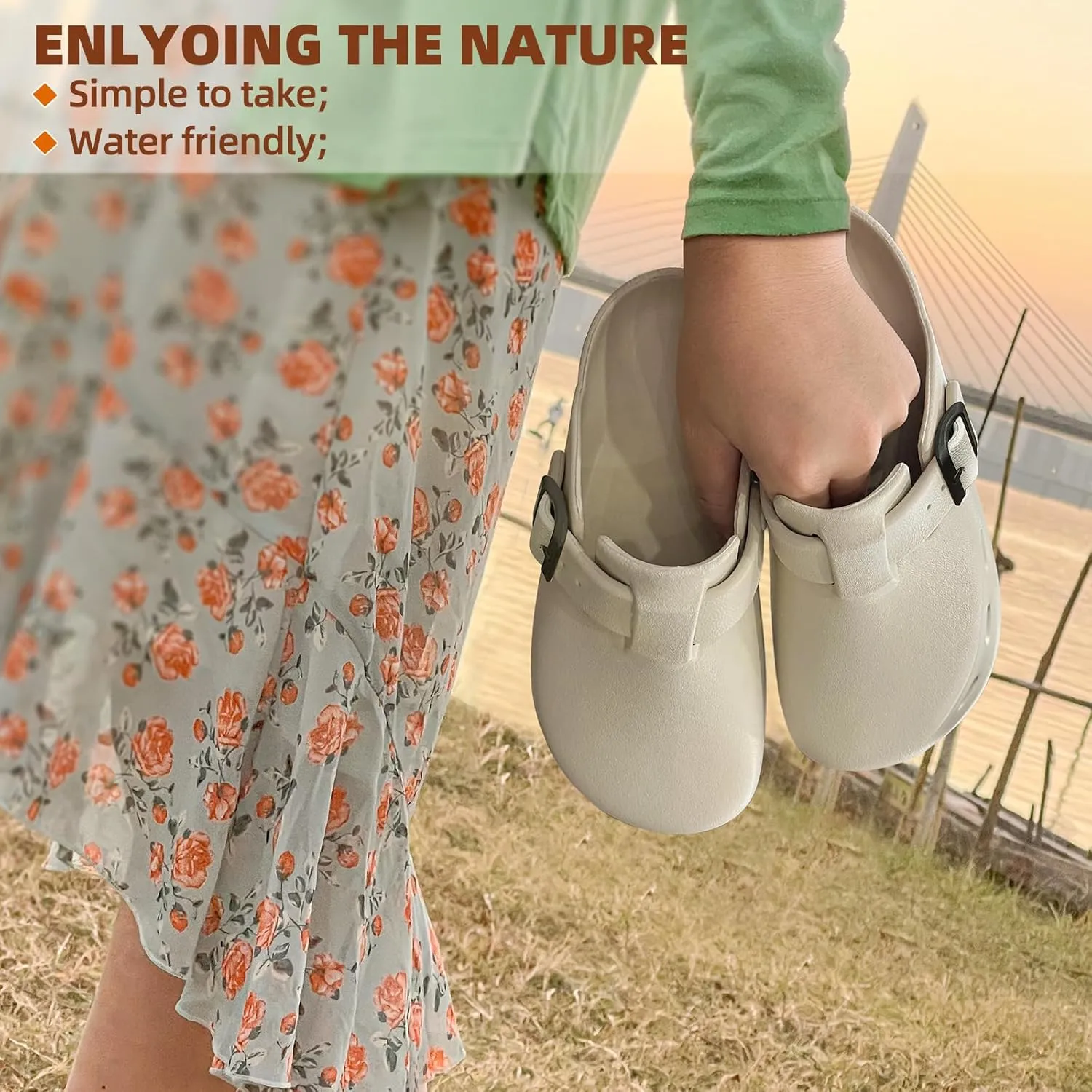 BULLIANT Women Clogs, Adjustable Sandals Slip-on Water Shoes Unisex with Cushioned Footbed,Comfortable Lightweight