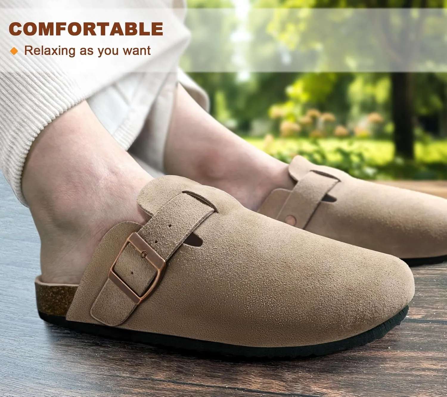 BULLIANT Women Suede Clogs Mules Sandals Slippers Potato Shoes-Cushioned Coak Footbed Crease-Resist Leather Upper
