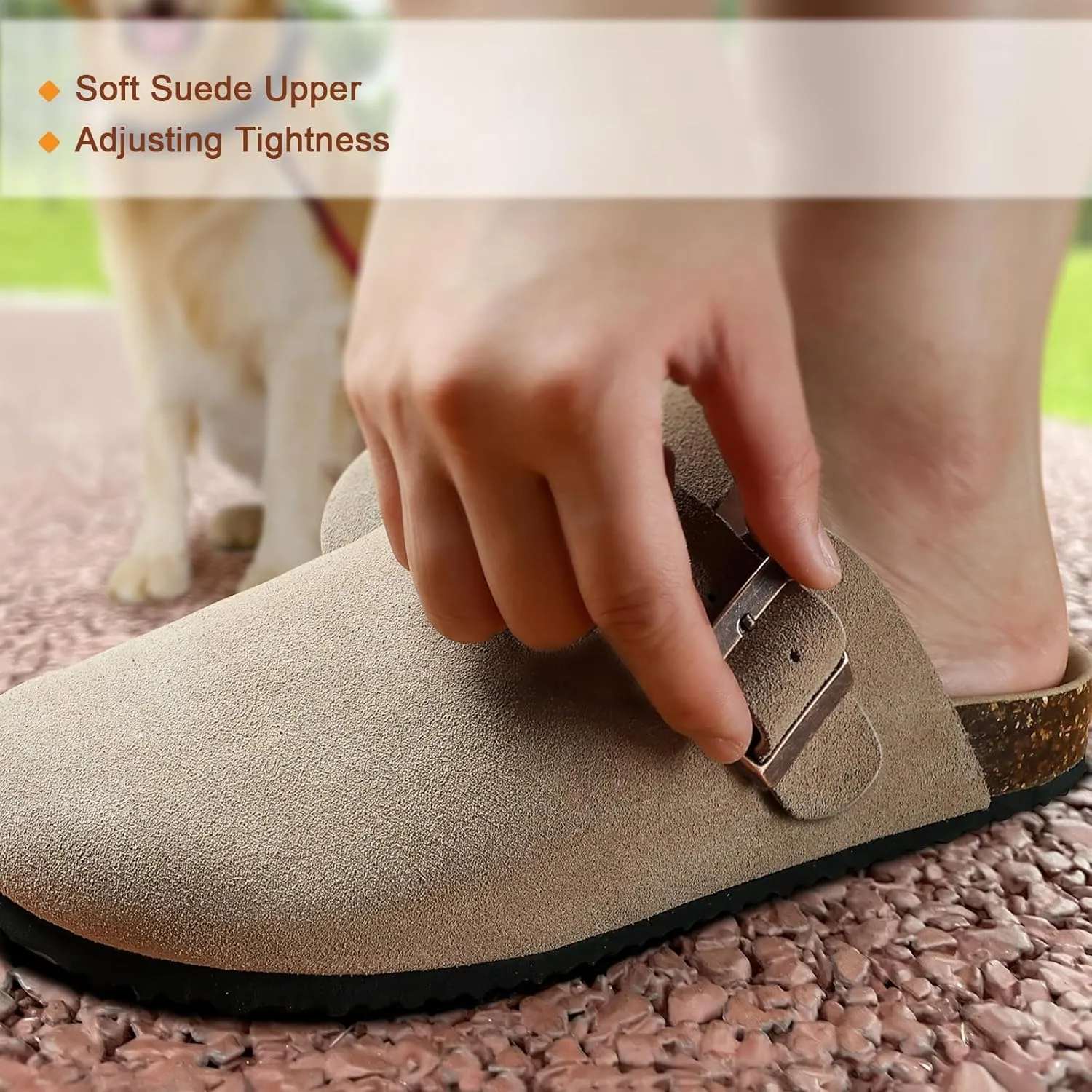 BULLIANT Women Suede Clogs Mules Sandals Slippers Potato Shoes-Cushioned Coak Footbed Crease-Resist Leather Upper