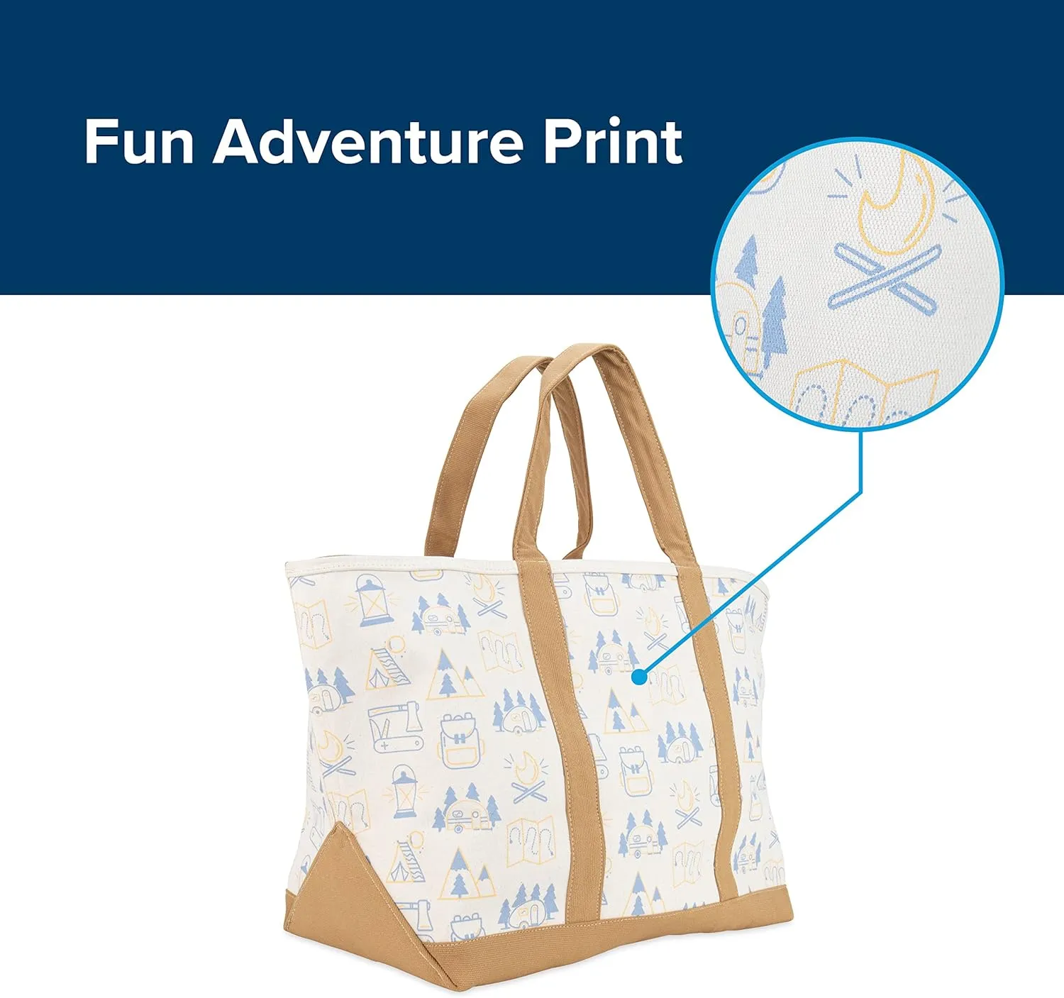 Camco Life is Better at The Campsite Canvas Tote Bag | Features a Heavy-Duty Cotton Canvas Design with Reinforced Base, a Unique RV-Themed Adventure Print, and a Zippered Top Closure | Large (53127)