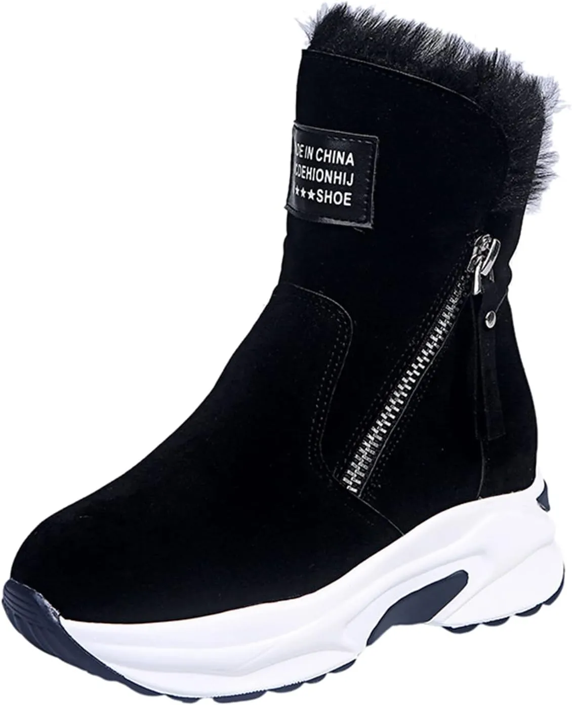 Cowboy Boots For Women Warm Thermal Casual Snow Boots Suede Winter Wedges Ankle Boots Furry Zipper Booties