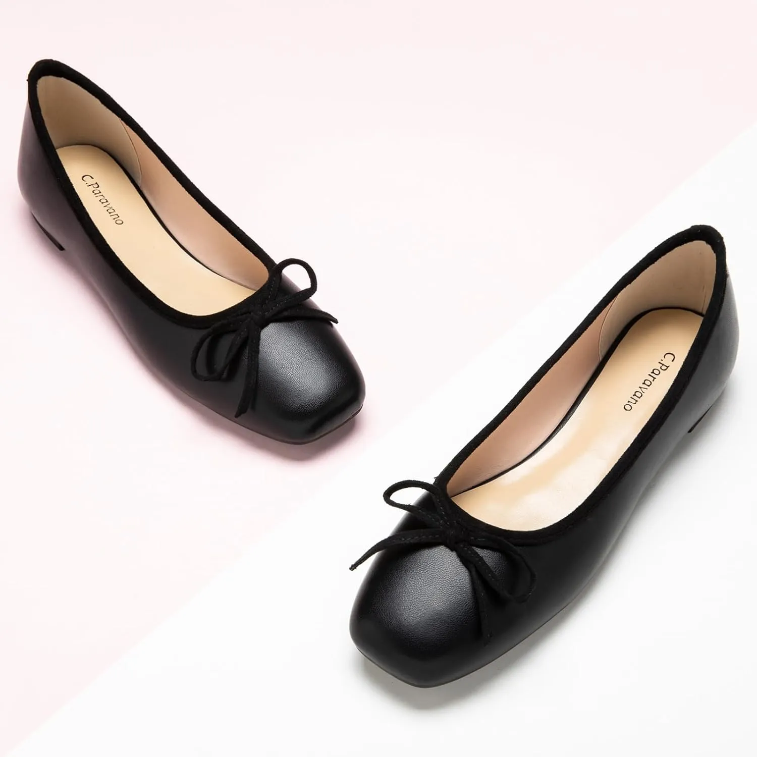 C.Paravano Women's Ballet Flats, Comfortable Slip On Round Toe Flat Shoes, Casual Walking Shoes for Women, Slip-On Bow Dressy Flats for Work Office & Wedding Party