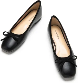 C.Paravano Women's Ballet Flats, Comfortable Slip On Round Toe Flat Shoes, Casual Walking Shoes for Women, Slip-On Bow Dressy Flats for Work Office & Wedding Party