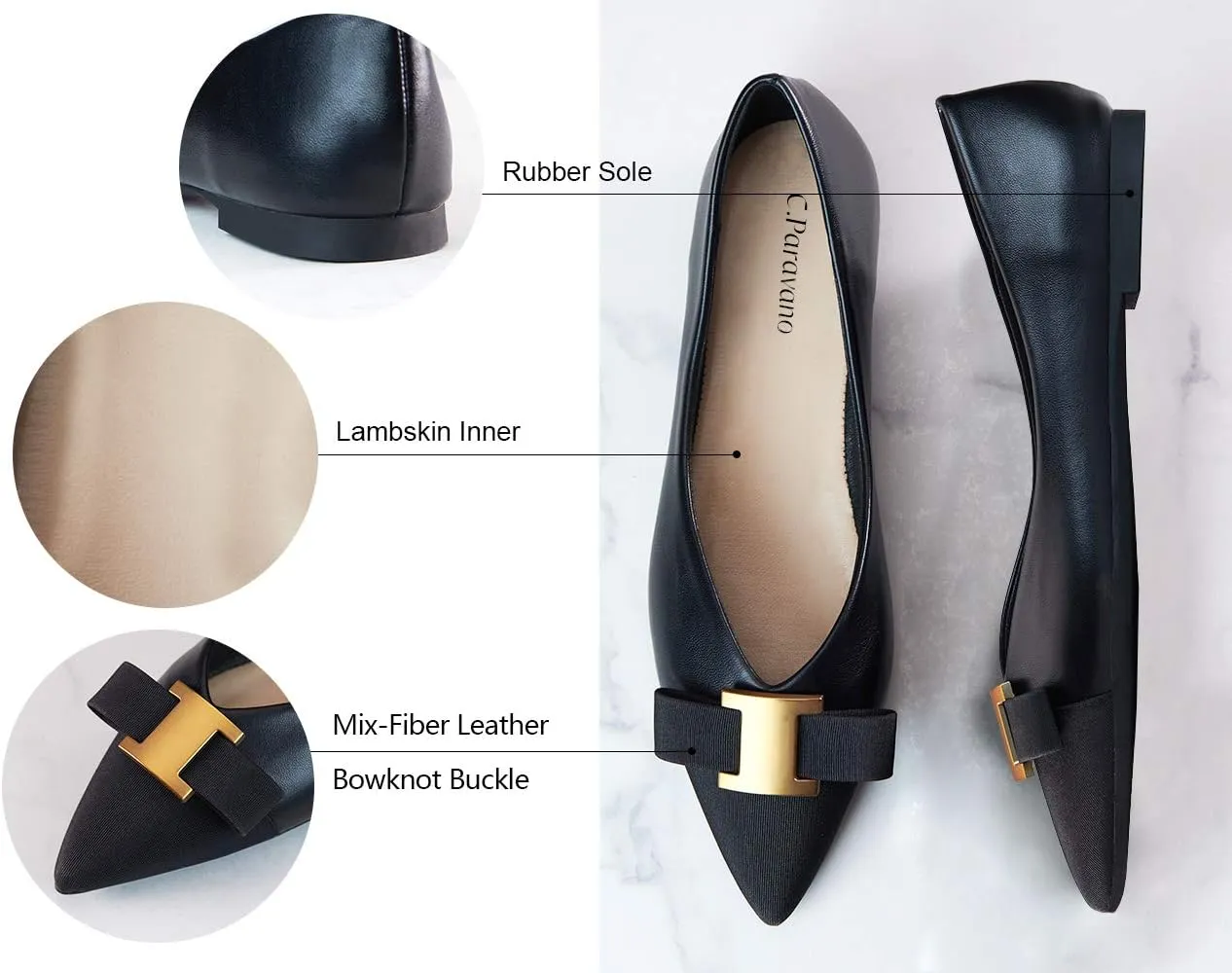 C.Paravano Women’s Flats I Flat for Women Leather I Pointed Toe Flats I Ballet Flats for Women I Slip on Dressy Flats