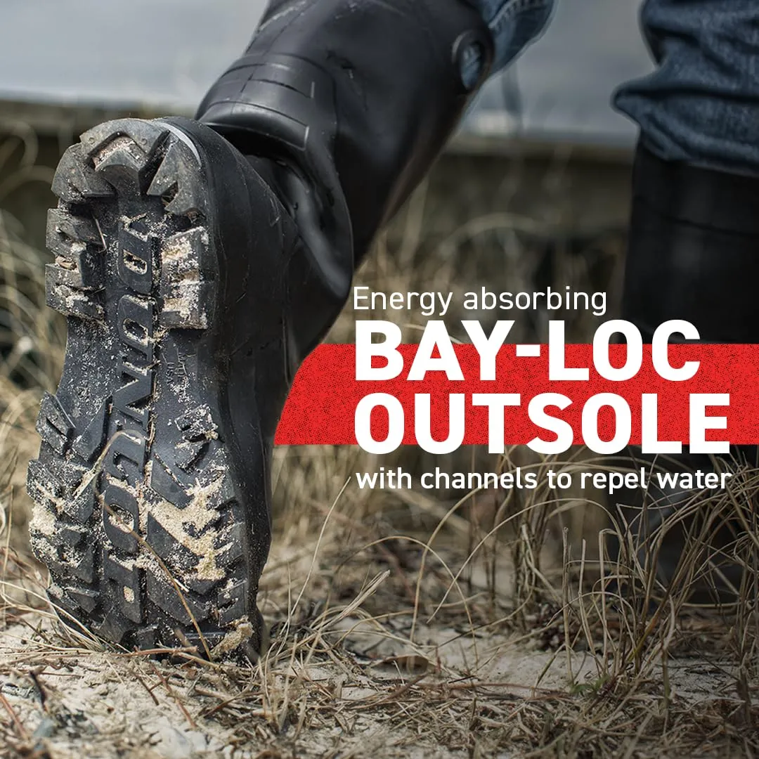 DUNLOP Protective Footwear, Chesapeake Steel Toe, 100% Waterproof, Lightweight, Industrial and Construction PVC Boots, Slip Resistant, 8677677.08, Size 8 US, Black