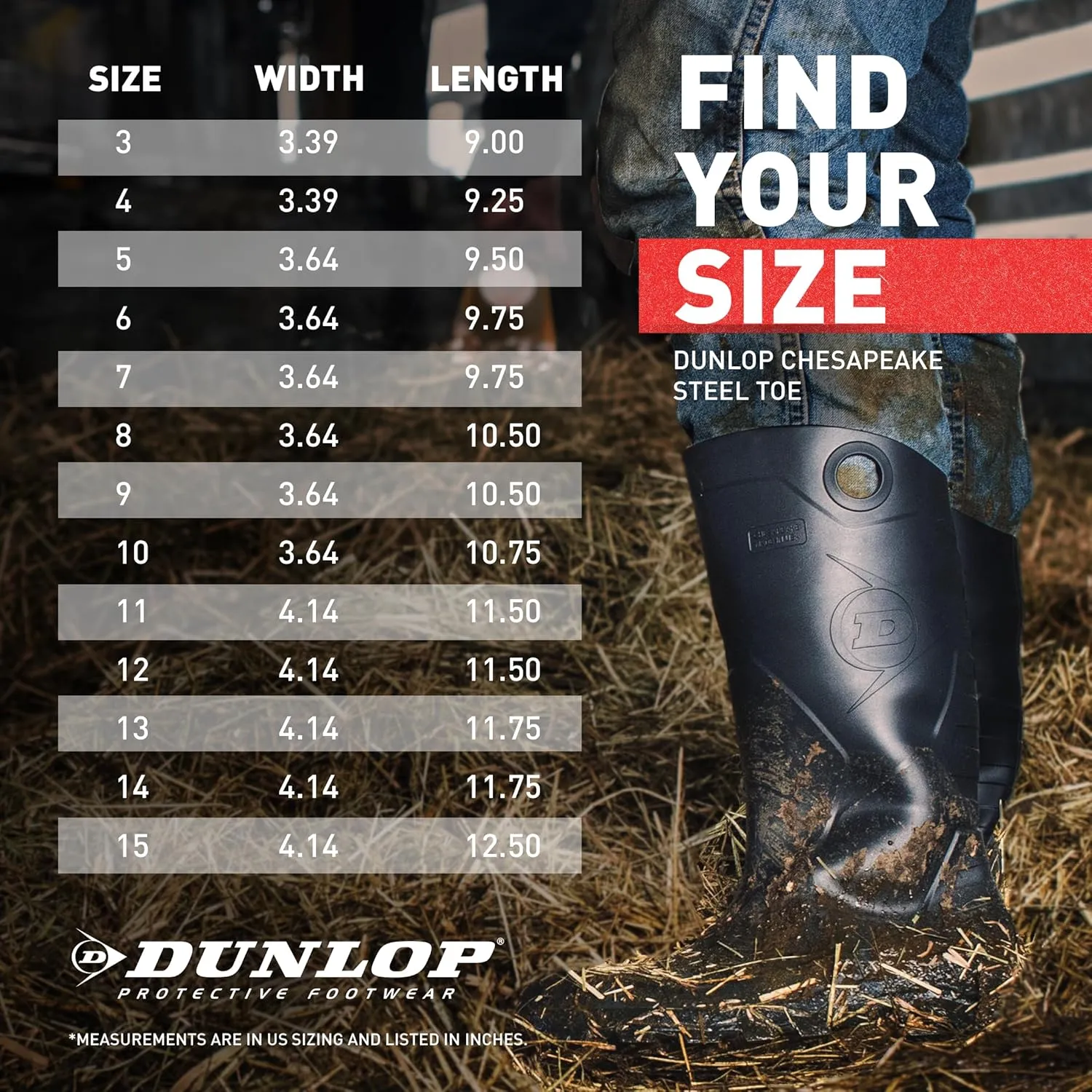 DUNLOP Protective Footwear, Chesapeake Steel Toe, 100% Waterproof, Lightweight, Industrial and Construction PVC Boots, Slip Resistant, 8677677.08, Size 8 US, Black