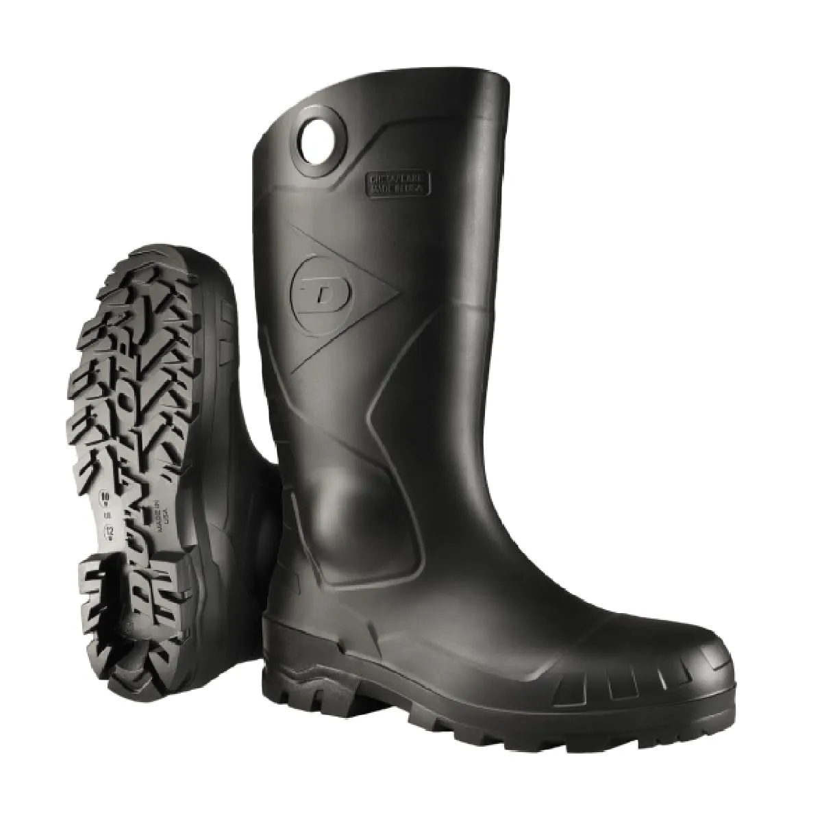 DUNLOP Protective Footwear, Chesapeake Steel Toe, 100% Waterproof, Lightweight, Industrial and Construction PVC Boots, Slip Resistant, 8677677.08, Size 8 US, Black