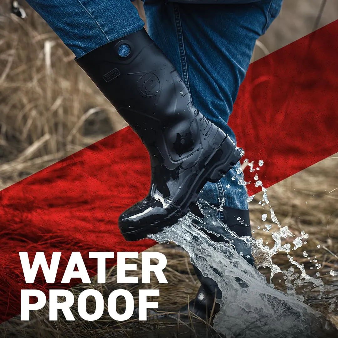 DUNLOP Protective Footwear, Chesapeake Steel Toe, 100% Waterproof, Lightweight, Industrial and Construction PVC Boots, Slip Resistant, 8677677.08, Size 8 US, Black