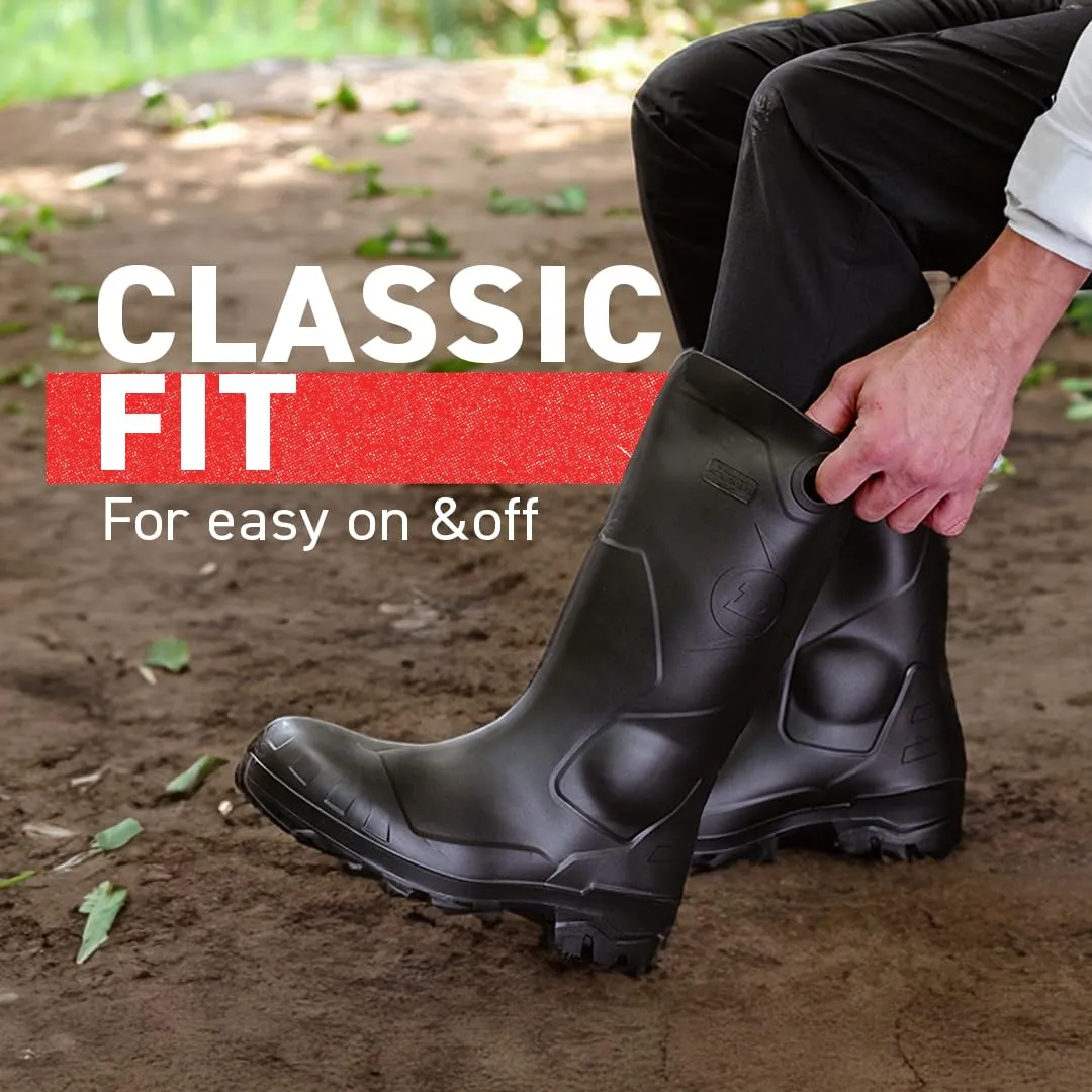 DUNLOP Protective Footwear, Chesapeake Steel Toe, 100% Waterproof, Lightweight, Industrial and Construction PVC Boots, Slip Resistant, 8677677.08, Size 8 US, Black