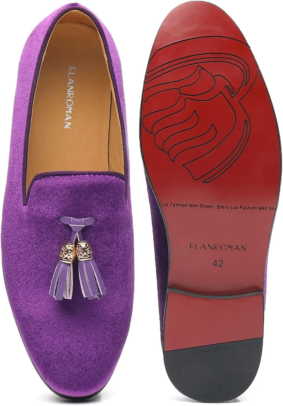ELANROMAN Men's Loafers Tassels Penny Slip-On Luxury Wedding Shoes