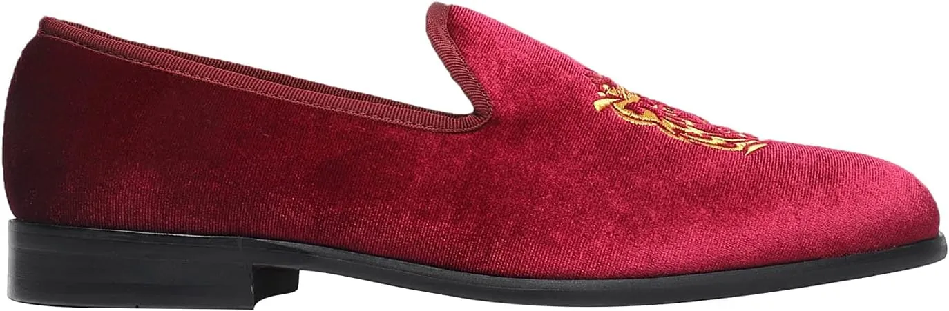ELANROMAN Men's Loafers Velvet Embroidery Slip on Penny Party Wedding Prom Shoes