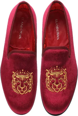 ELANROMAN Men's Loafers Velvet Embroidery Slip on Penny Party Wedding Prom Shoes