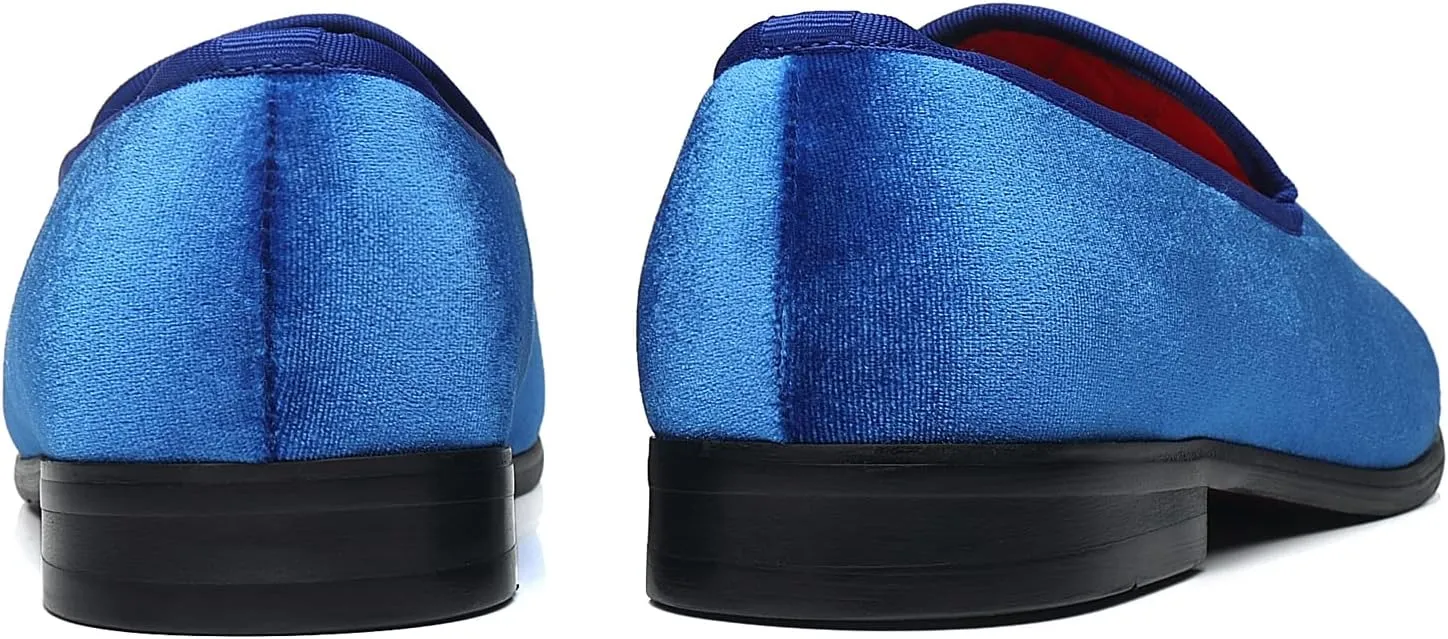 ELANROMAN Men's Loafers Velvet Embroidery Slip on Penny Party Wedding Prom Shoes