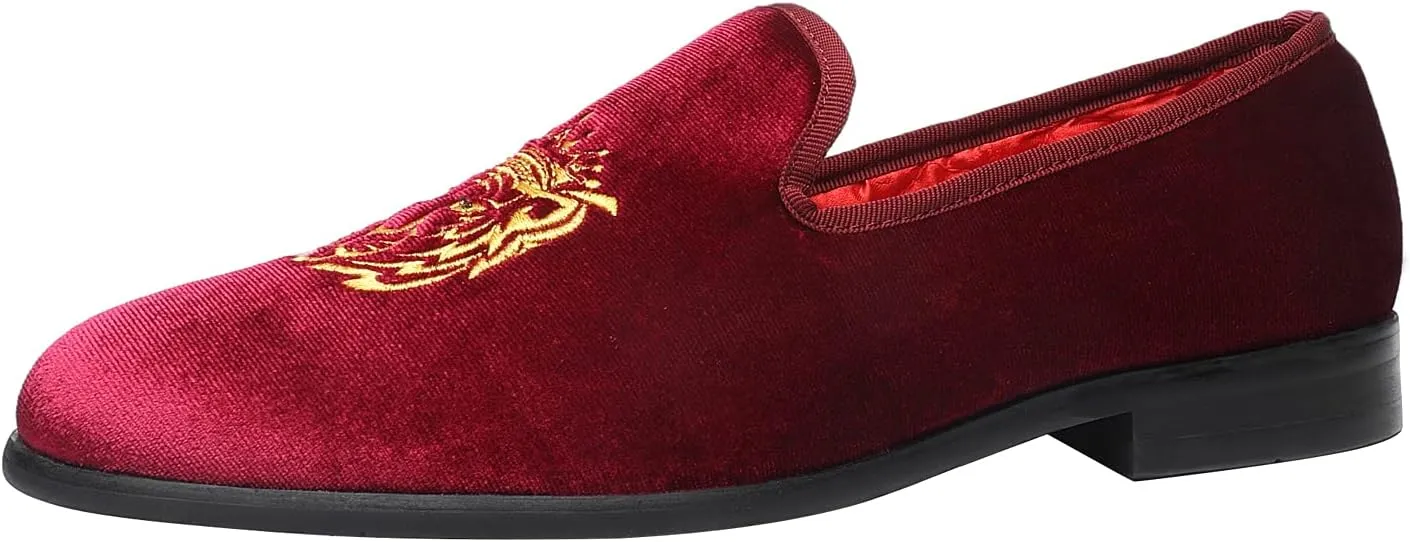 ELANROMAN Men's Loafers Velvet Embroidery Slip on Penny Party Wedding Prom Shoes