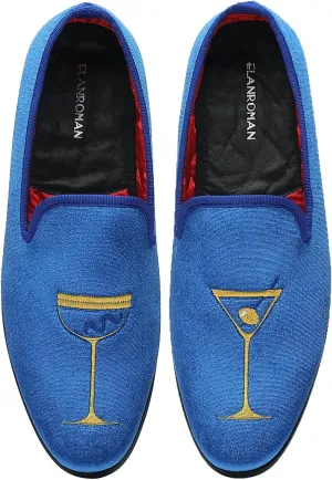 ELANROMAN Men's Loafers Velvet Embroidery Slip on Penny Party Wedding Prom Shoes