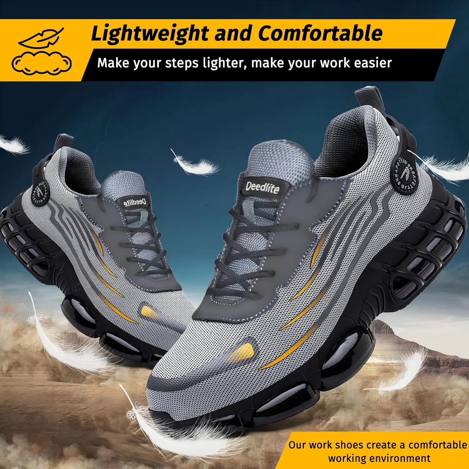 Evontira Elevated Pro Trainers Steel Toe Original, Noozier Safety Shoes, 2025 New Non Slip Work Shoes for Man Women, Lightweight, Comfortable, Prestivos Slip On Steel Toe