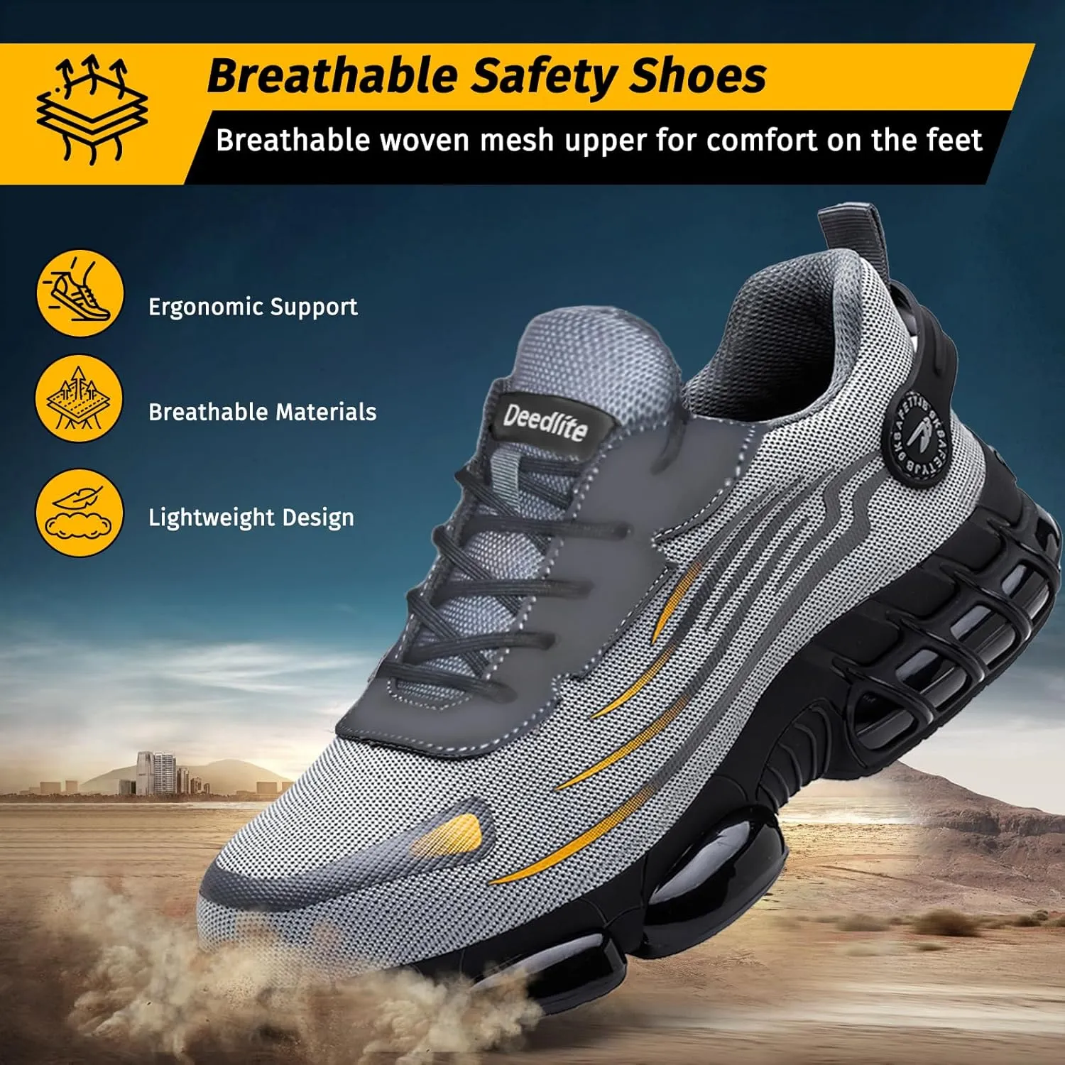 Evontira Elevated Pro Trainers Steel Toe Original, Noozier Safety Shoes, 2025 New Non Slip Work Shoes for Man Women, Lightweight, Comfortable, Prestivos Slip On Steel Toe