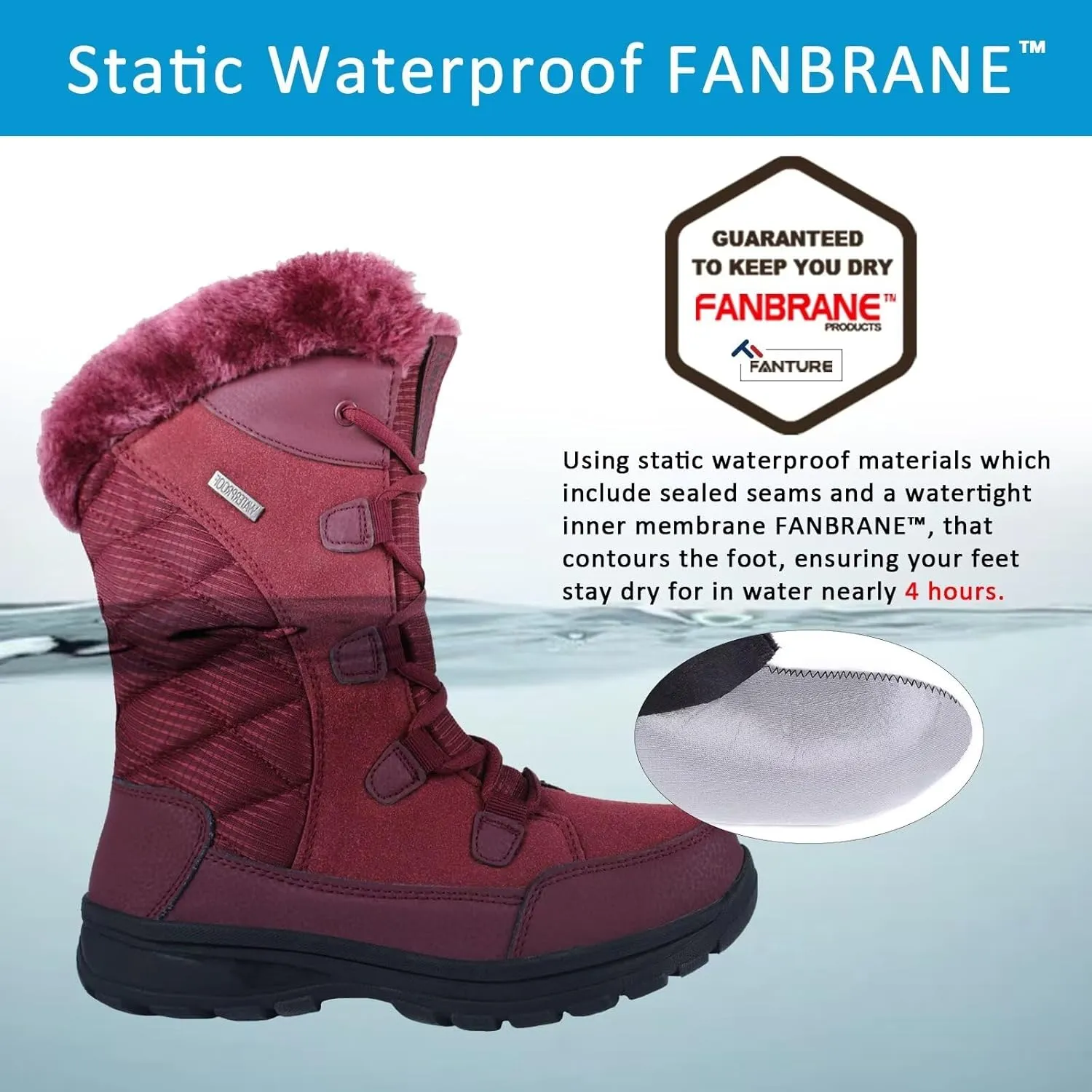 FANTURE Women's Waterproof Mid-Calf Snow Boot | Winter Thinsulate Insulation Warm Fur Lined | Anti-Slip & Lace Up Closure Cold Weather Boots U420WGLBY-20240712