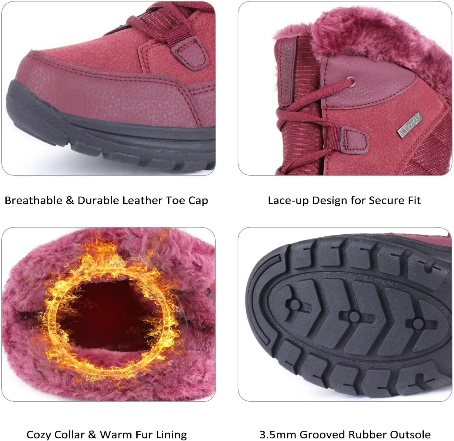 FANTURE Women's Waterproof Mid-Calf Snow Boot | Winter Thinsulate Insulation Warm Fur Lined | Anti-Slip & Lace Up Closure Cold Weather Boots U420WGLBY-20240712