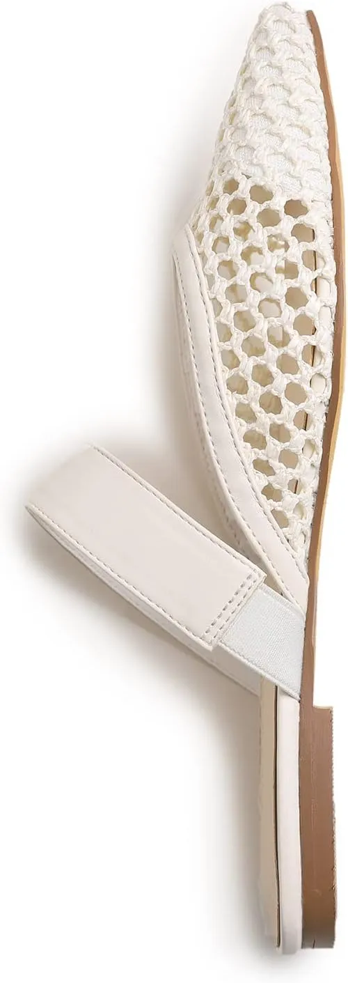 FEVERSOLE Pointed Toe Casual Slingback Flat Mules Women's Fashion Buckle Strap Slide Summer Slippers