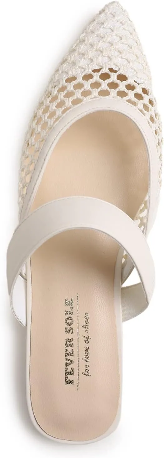FEVERSOLE Pointed Toe Casual Slingback Flat Mules Women's Fashion Buckle Strap Slide Summer Slippers