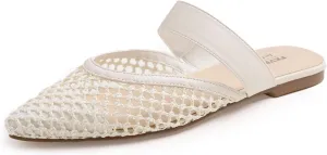 FEVERSOLE Pointed Toe Casual Slingback Flat Mules Women's Fashion Buckle Strap Slide Summer Slippers
