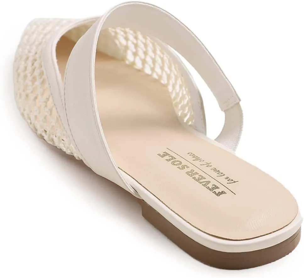 FEVERSOLE Pointed Toe Casual Slingback Flat Mules Women's Fashion Buckle Strap Slide Summer Slippers